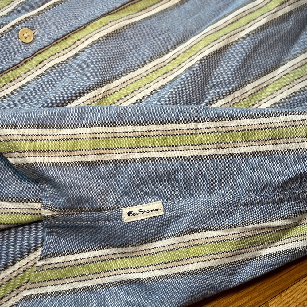 Ben Sherman Blue Green Striped Short Sleeve Button Down Shirt XL Stretch NWT - Picture 8 of 10